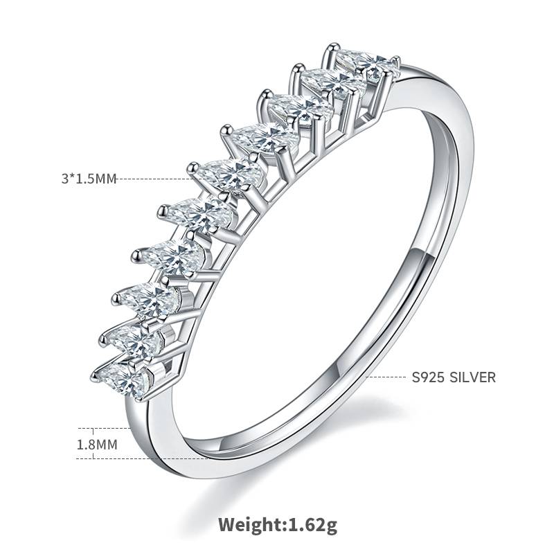 Pear shaped S925 silver plated platinum moissanite diamond women's ring 1.0 carat D-grade